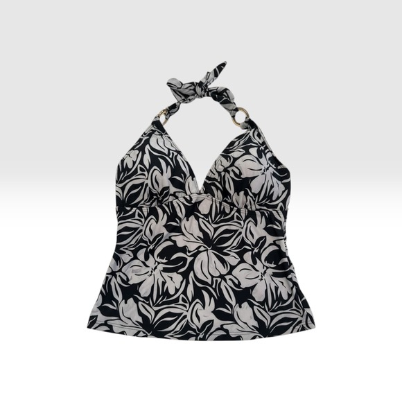 Your Choice by Bluetime Other - Your Choice by Bluetime Black White Floral Halter Tankini Top M91T2 NWT L